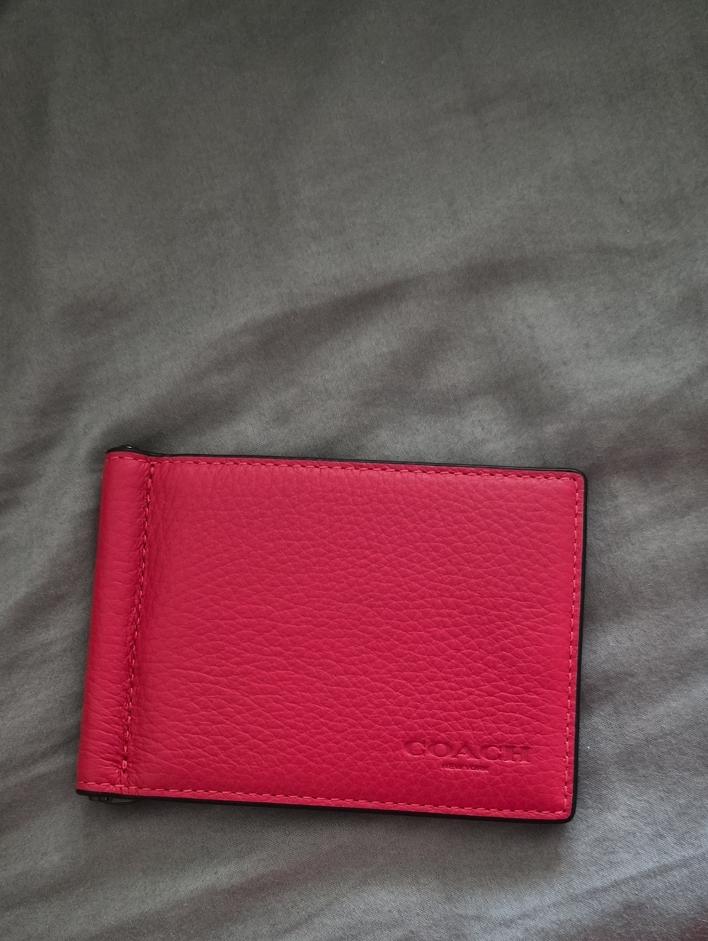 COACH Hot Pink Pebbled Leather Money Clip Card Case